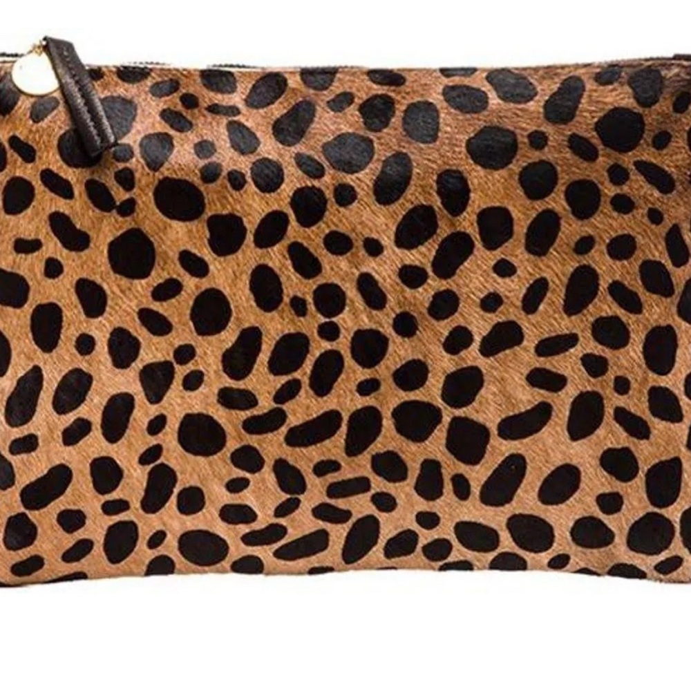 Clare V. Leopard Print Genuine Calf Hair Clutch